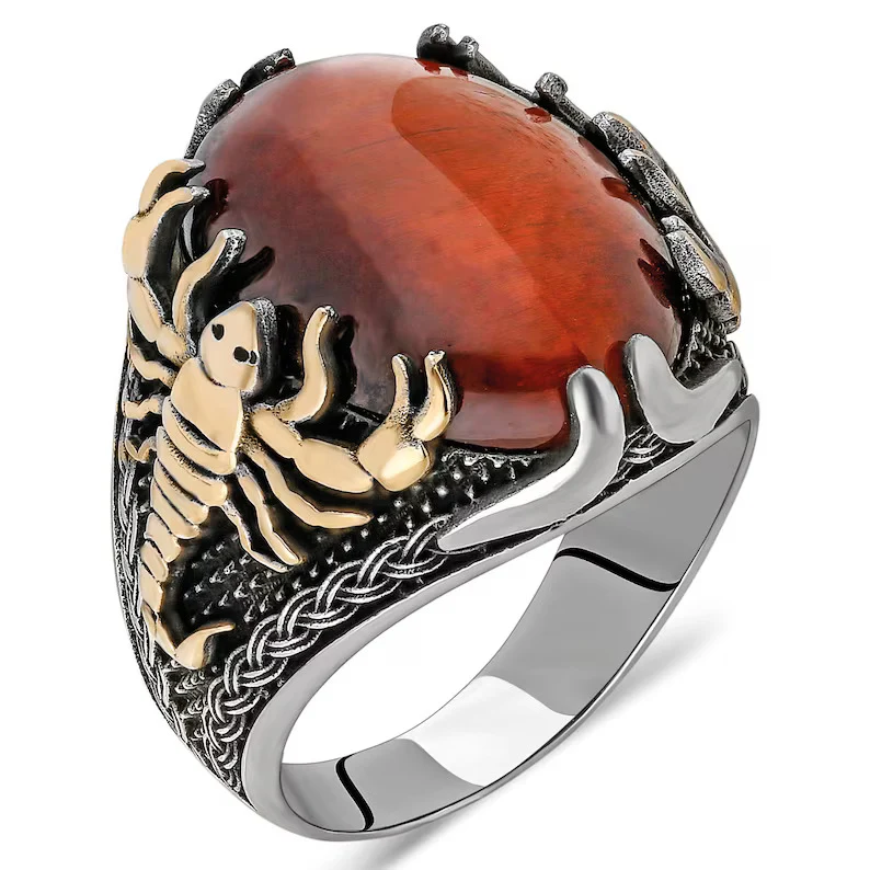 RARE PRINCE by CARAT SUTRA | Unique Designed Turkish Style Ring with Natural Tiger Eye | 925 Sterling Silver Oxidized Ring | Men's Jewelry | With Certificate of Authenticity and 925 Hallmark - Image 2