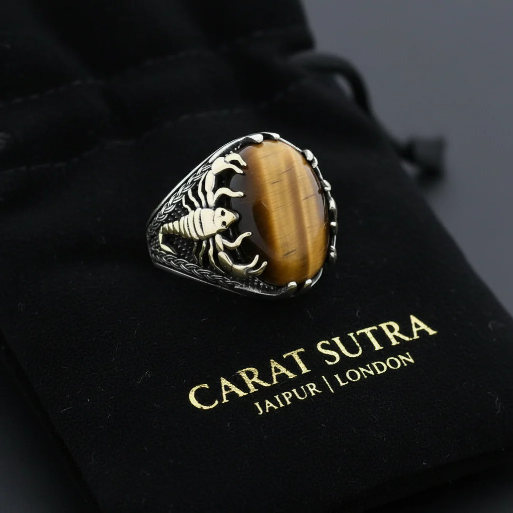 RARE PRINCE by CARAT SUTRA | Unique Designed Turkish Style Ring with Natural Tiger Eye | 925 Sterling Silver Oxidized Ring | Men's Jewelry | With Certificate of Authenticity and 925 Hallmark - Image 3