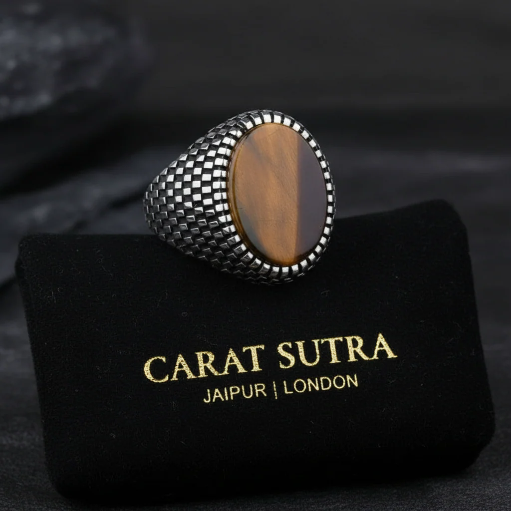 RARE PRINCE by CARAT SUTRA | Unique Designed Turkish Style Ring with Natural Tiger Eye | 925 Sterling Silver Oxidized Ring | Men's Jewelry | With Certificate of Authenticity and 925 Hallmark - Image 2
