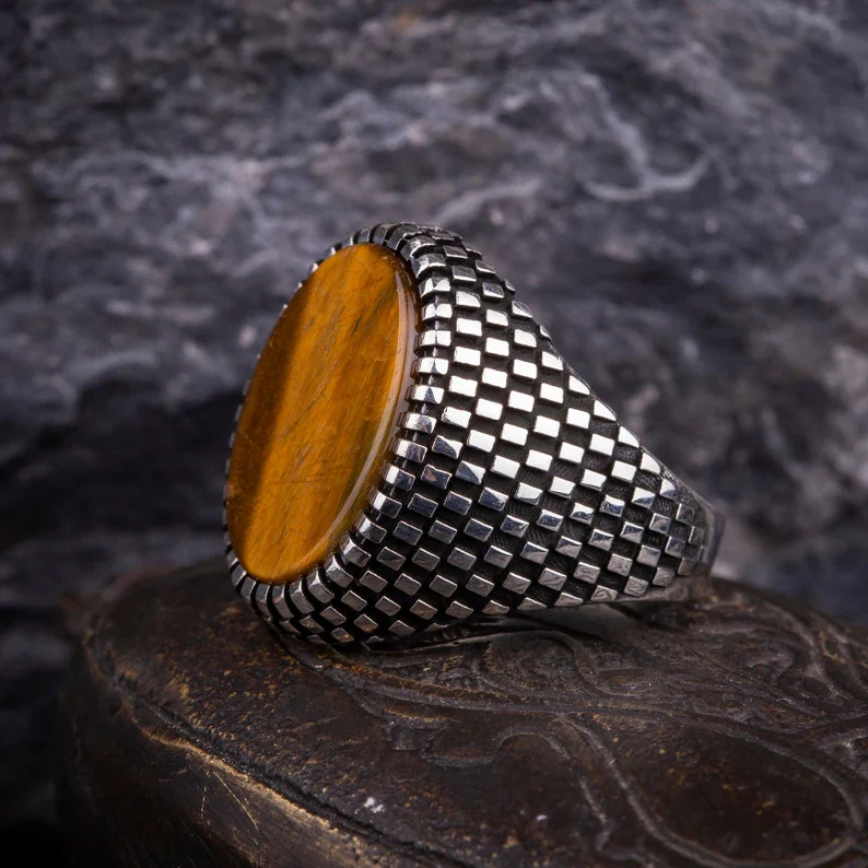 RARE PRINCE by CARAT SUTRA | Unique Designed Turkish Style Ring with Natural Tiger Eye | 925 Sterling Silver Oxidized Ring | Men's Jewelry | With Certificate of Authenticity and 925 Hallmark - Image 4