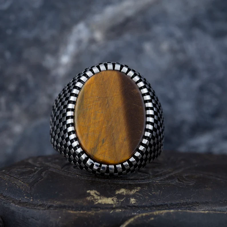 RARE PRINCE by CARAT SUTRA | Unique Designed Turkish Style Ring with Natural Tiger Eye | 925 Sterling Silver Oxidized Ring | Men's Jewelry | With Certificate of Authenticity and 925 Hallmark - Image 5