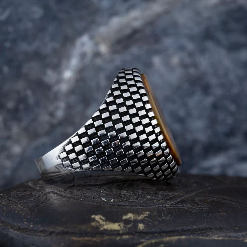 RARE PRINCE by CARAT SUTRA | Unique Designed Turkish Style Ring with Natural Tiger Eye | 925 Sterling Silver Oxidized Ring | Men's Jewelry | With Certificate of Authenticity and 925 Hallmark - Image 6
