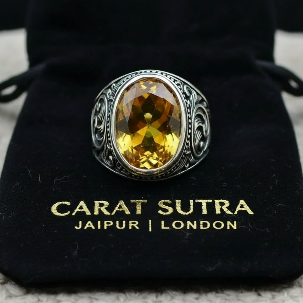 RARE PRINCE by CARAT SUTRA | Unique Designed Turkish Style Ring with Natural Yellow Citrine , 925 Sterling Silver Oxidized Ring | Men's Jewelry | With Certificate of Authenticity and 925 Hallmark - Image 2