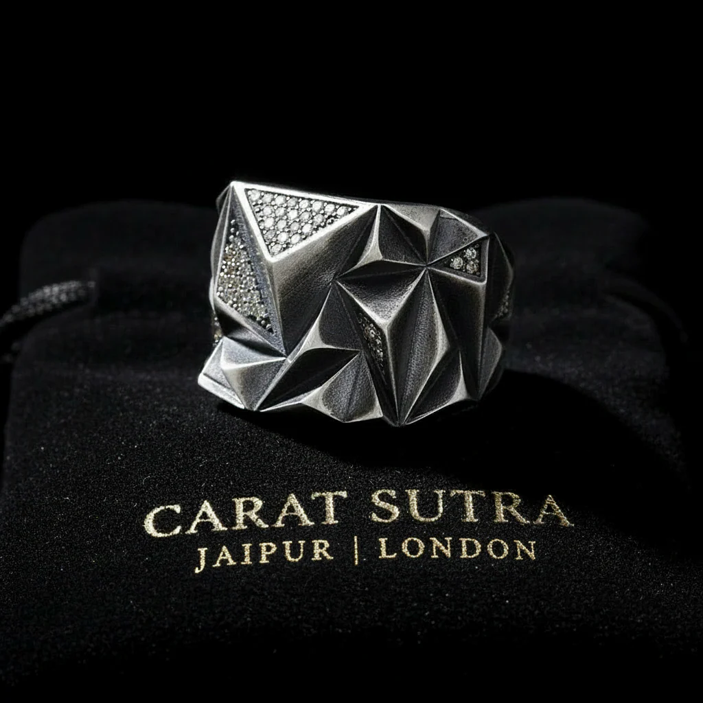 Matt Finish Unique Designed Zigzag Style Turkish Style Ring with White Zirconia | 925 Sterling Silver Oxidized Ring | Men's Jewelry | With Certificate of Authenticity and 925 Hallmark - Image 2