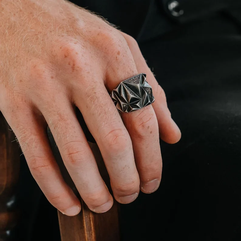 Matt Finish Unique Designed Zigzag Style Turkish Style Ring with White Zirconia | 925 Sterling Silver Oxidized Ring | Men's Jewelry | With Certificate of Authenticity and 925 Hallmark - Image 3
