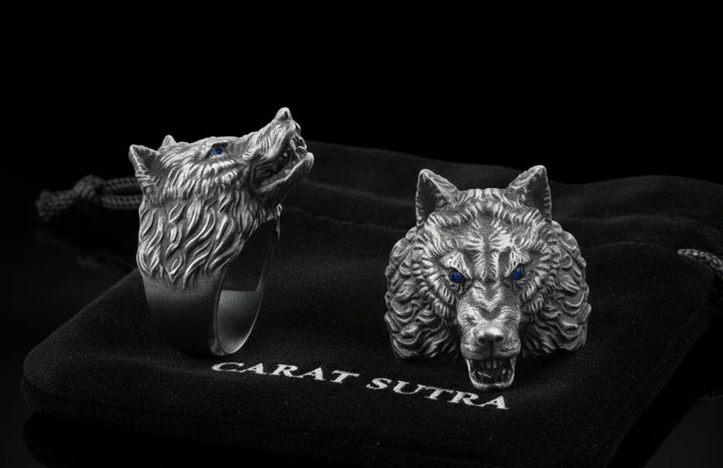 RARE PRINCE by CARAT SUTRA | Unique Designed Wolf Face Ring | 925 Sterling Silver Oxidized Ring | Men's Jewelry | With Certificate of Authenticity and 925 Hallmark - Image 3
