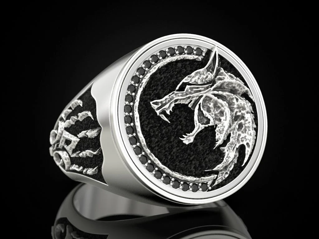 RARE PRINCE by CARAT SUTRA | Unique Designed Wolf Witcher Face Ring | 925 Sterling Silver Oxidized Ring Studded with Black Zircons stones | Men's Jewelry | With Certificate of Authenticity and 925 Hallmark - Image 5