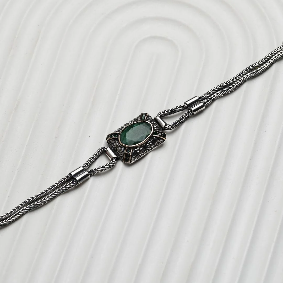 RARE PRINCE by CARAT SUTRA | Unique Green Emerald hand beaded Bracelet for Men | Oxidized 925 Silver Bracelet | Men's Jewelry | With Certificate of Authenticity and 925 Hallmark - Image 7