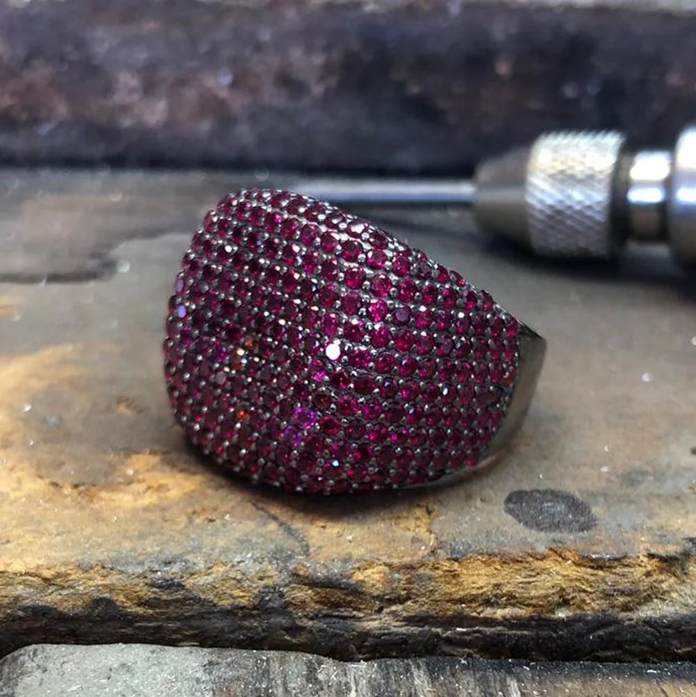 RARE PRINCE by CARAT SUTRA | Unique Handmade Turkish Style Ring Studded with AAA+ Ruby Stones | 925 Sterling Silver Ring | Men's Jewelry | With Certificate of Authenticity and 925 Hallmark - Image 4
