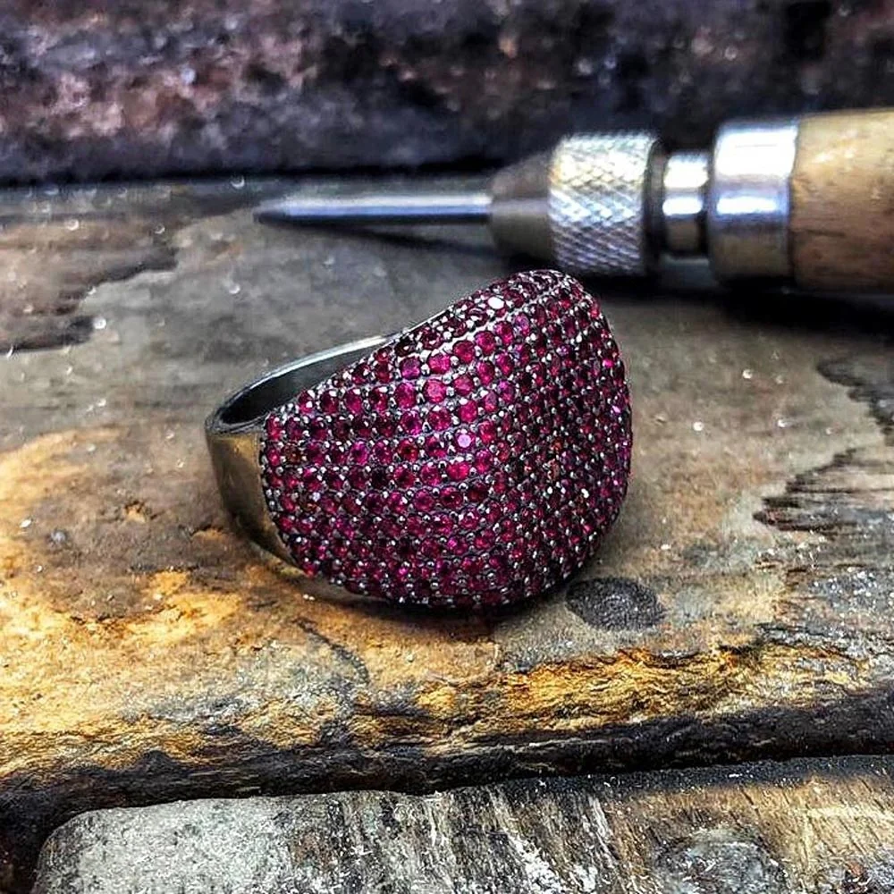 RARE PRINCE by CARAT SUTRA | Unique Handmade Turkish Style Ring Studded with AAA+ Ruby Stones | 925 Sterling Silver Ring | Men's Jewelry | With Certificate of Authenticity and 925 Hallmark - Image 5
