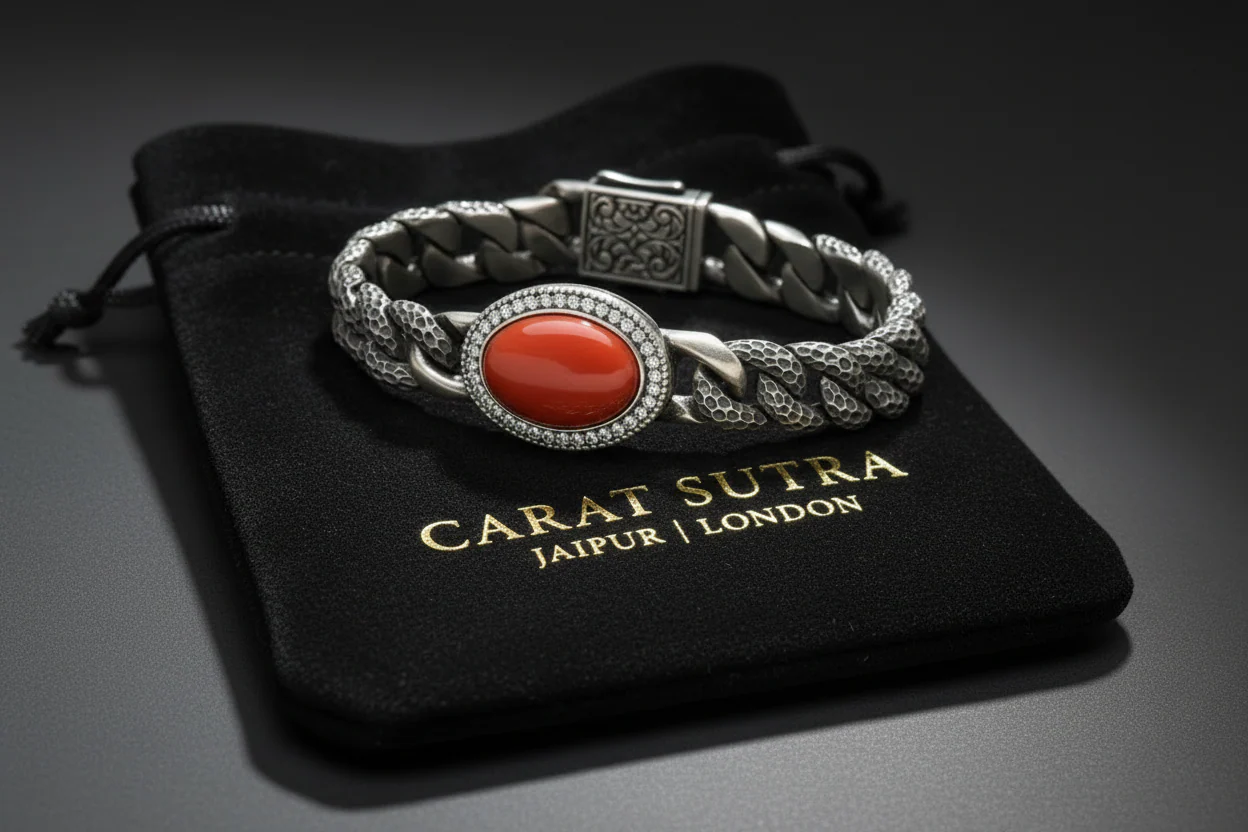 RARE PRINCE by CARAT SUTRA | Unique Style Natural Red Coral Bracelet | 925 Sterling Silver Oxidized Bracelet | With Certificate of Authenticity and 925 Hallmark - Image 3