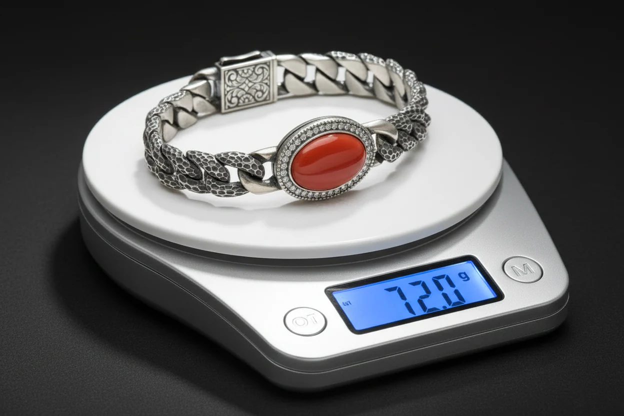 RARE PRINCE by CARAT SUTRA | Unique Style Natural Red Coral Bracelet | 925 Sterling Silver Oxidized Bracelet | With Certificate of Authenticity and 925 Hallmark - Image 4
