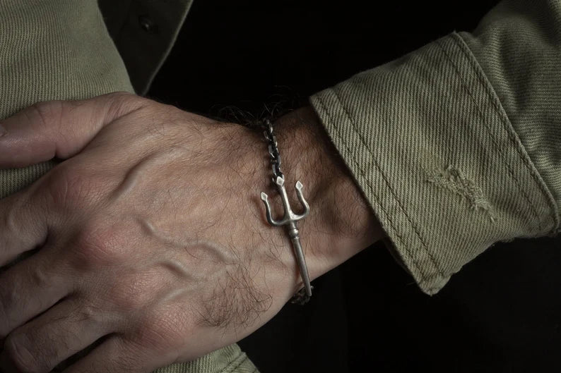 RARE PRINCE by CARAT SUTRA | Unique Trishul Symbol Bracelet For Men | 925 Sterling Silver Oxidized Bracelet | Men's Jewelry | With Certificate of Authenticity and 925 Hallmark - Image 2