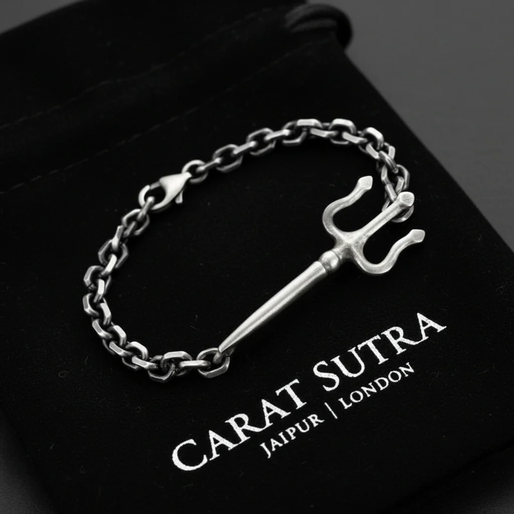 RARE PRINCE by CARAT SUTRA | Unique Trishul Symbol Bracelet For Men | 925 Sterling Silver Oxidized Bracelet | Men's Jewelry | With Certificate of Authenticity and 925 Hallmark - Image 3