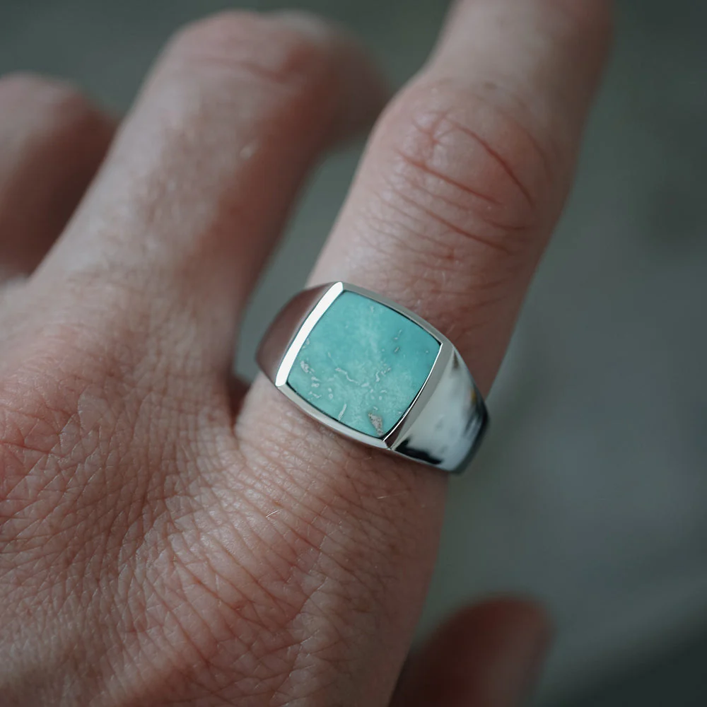 RARE PRINCE by CARAT SUTRA | Unique Turkish Gucci Style Ring with Natural Blue Turquoise | 925 Sterling Silver Oxidized Ring | Men's Jewelry | With Certificate of Authenticity and 925 Hallmark