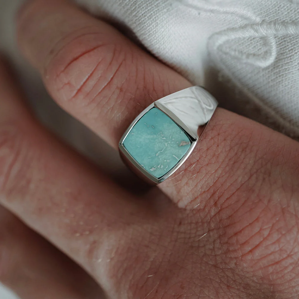 RARE PRINCE by CARAT SUTRA | Unique Turkish Gucci Style Ring with Natural Blue Turquoise | 925 Sterling Silver Oxidized Ring | Men's Jewelry | With Certificate of Authenticity and 925 Hallmark - Image 2