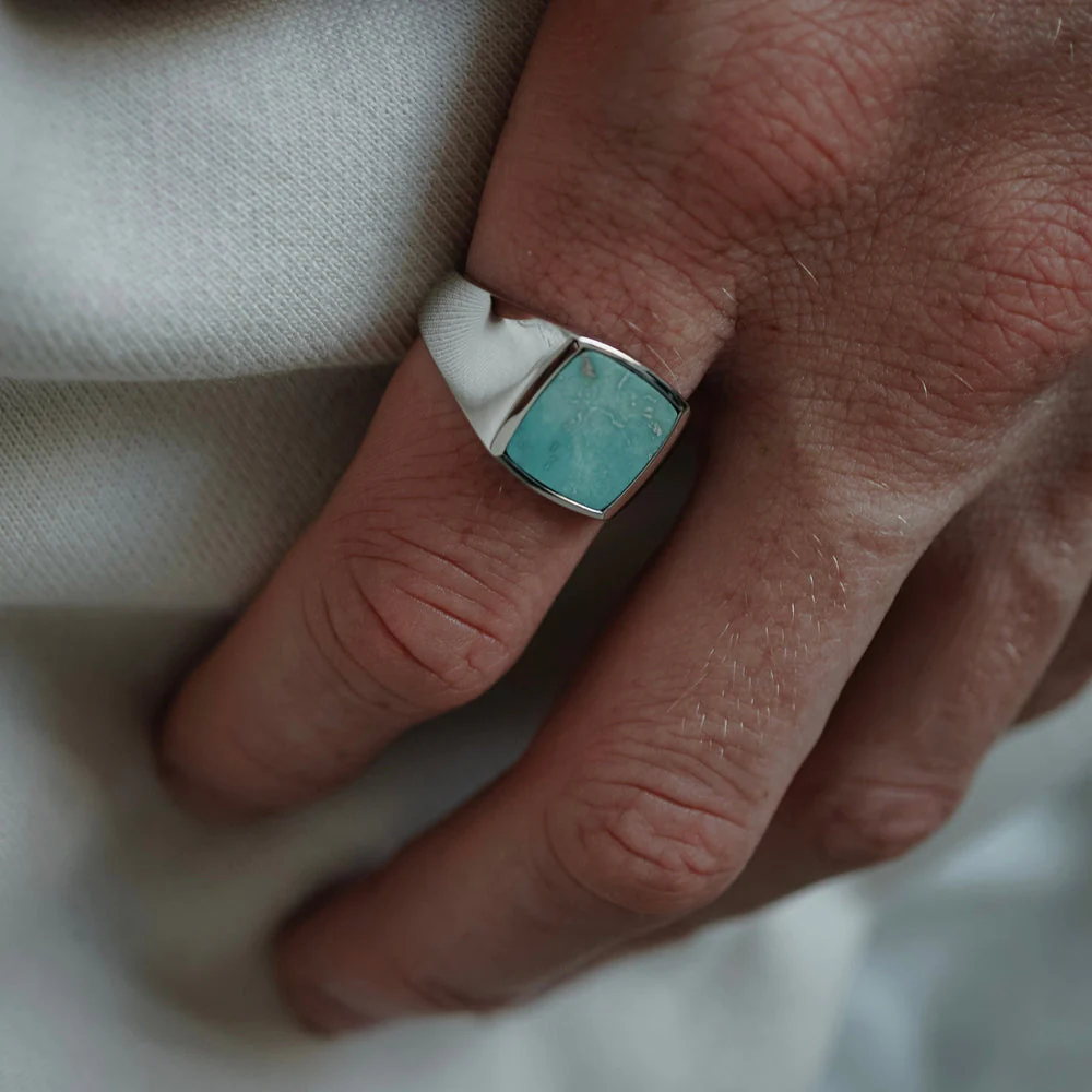 RARE PRINCE by CARAT SUTRA | Unique Turkish Gucci Style Ring with Natural Blue Turquoise | 925 Sterling Silver Oxidized Ring | Men's Jewelry | With Certificate of Authenticity and 925 Hallmark - Image 3