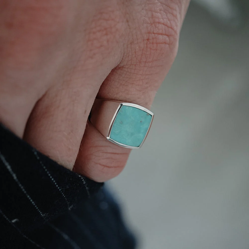 RARE PRINCE by CARAT SUTRA | Unique Turkish Gucci Style Ring with Natural Blue Turquoise | 925 Sterling Silver Oxidized Ring | Men's Jewelry | With Certificate of Authenticity and 925 Hallmark - Image 4