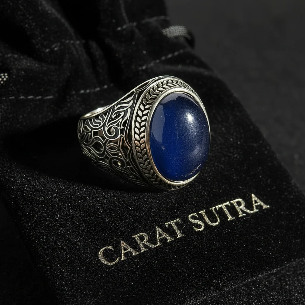 RARE PRINCE by CARAT SUTRA | Unique Turkish Style Ring with Blue S Sapphire | 925 Sterling Silver Oxidized Ring | Men's Jewelry | With Certificate of Authenticity and 925 Hallmark - Image 3