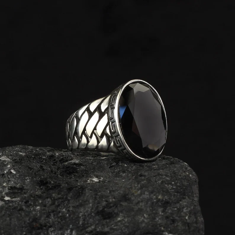 RARE PRINCE by CARAT SUTRA | Unique Turkish Style Ring with Natural Black Onyx | Black Rhodium & Gold Plated 925 Sterling Silver Ring | Men's Jewelry | With Certificate of Authenticity and 925 Hallmark
