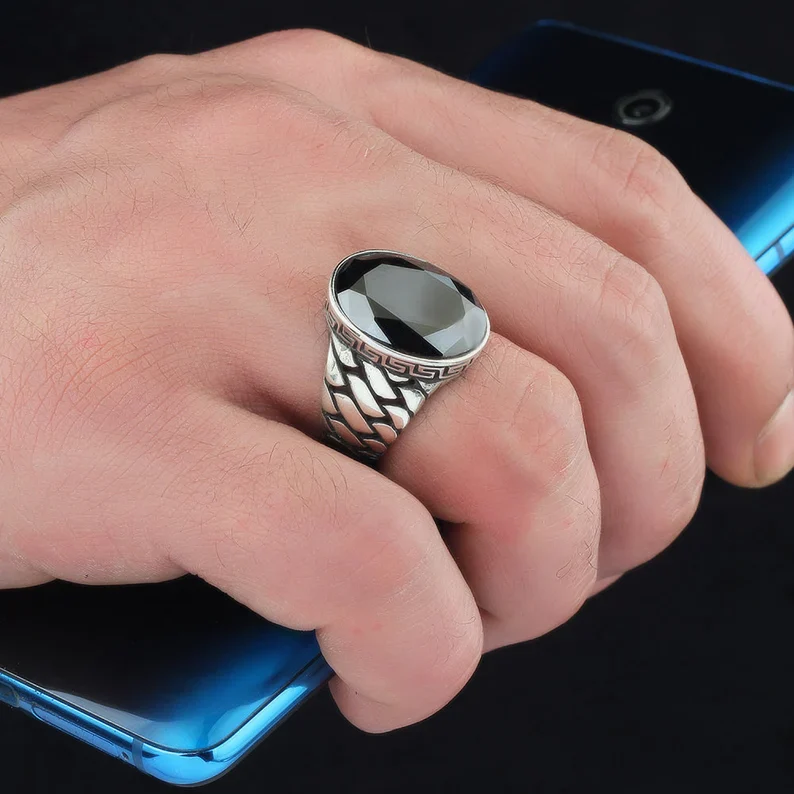 RARE PRINCE by CARAT SUTRA | Unique Turkish Style Ring with Natural Black Onyx | Black Rhodium & Gold Plated 925 Sterling Silver Ring | Men's Jewelry | With Certificate of Authenticity and 925 Hallmark - Image 2