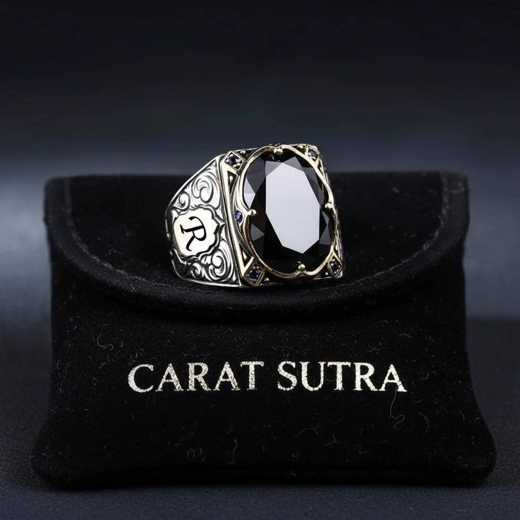 RARE PRINCE by CARAT SUTRA | Unique Turkish Style Ring with Natural Black Onyx | With Custom Name Initial, 925 Sterling Silver Ring | Men's Jewelry | With Certificate of Authenticity and 925 Hallmark - Image 4