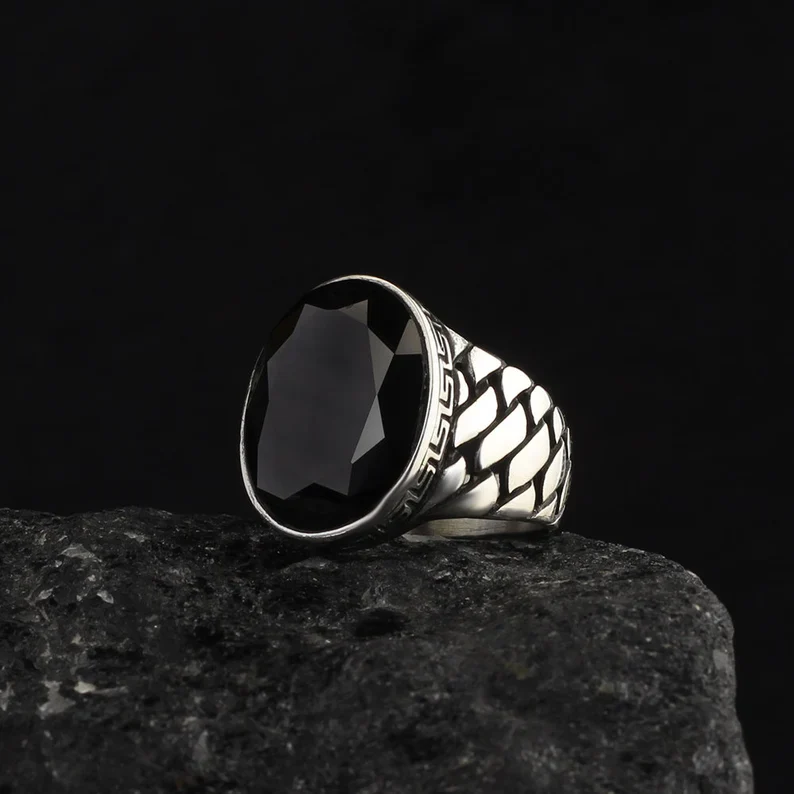RARE PRINCE by CARAT SUTRA | Unique Turkish Style Ring with Natural Black Onyx | Black Rhodium & Gold Plated 925 Sterling Silver Ring | Men's Jewelry | With Certificate of Authenticity and 925 Hallmark - Image 4