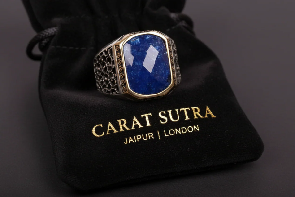 RARE PRINCE by CARAT SUTRA | Unique Turkish Style Ring with Natural Blue Lapis Lazuli | 925 Sterling Silver Oxidized Ring | Men's Jewelry | With Certificate of Authenticity and 925 Hallmark - Image 2
