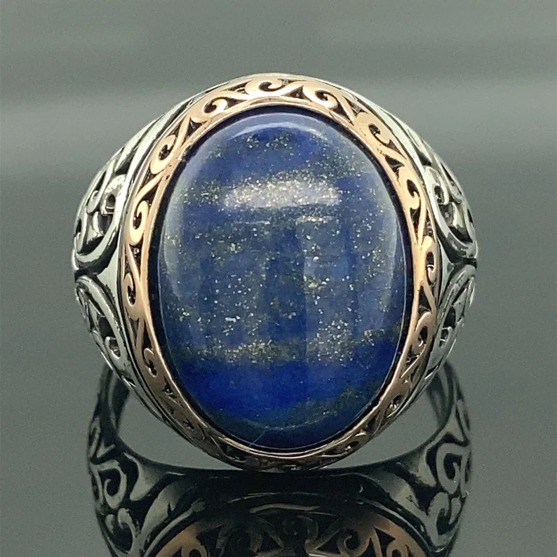RARE PRINCE by CARAT SUTRA | Unique Turkish Style Ring with Natural Blue Lapis Lazuli | 925 Sterling Silver Oxidized Ring | Men's Jewelry | With Certificate of Authenticity and 925 Hallmark - Image 5