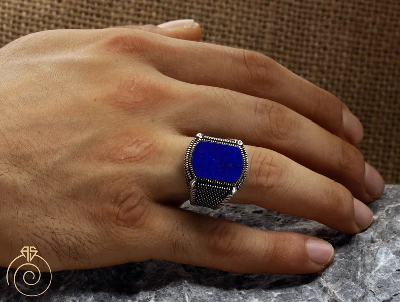 RARE PRINCE by CARAT SUTRA | Unique Turkish Style Ring with Natural Blue Lapis Lazuli | 925 Sterling Silver Oxidized Ring | Men's Jewelry | With Certificate of Authenticity and 925 Hallmark - Image 2