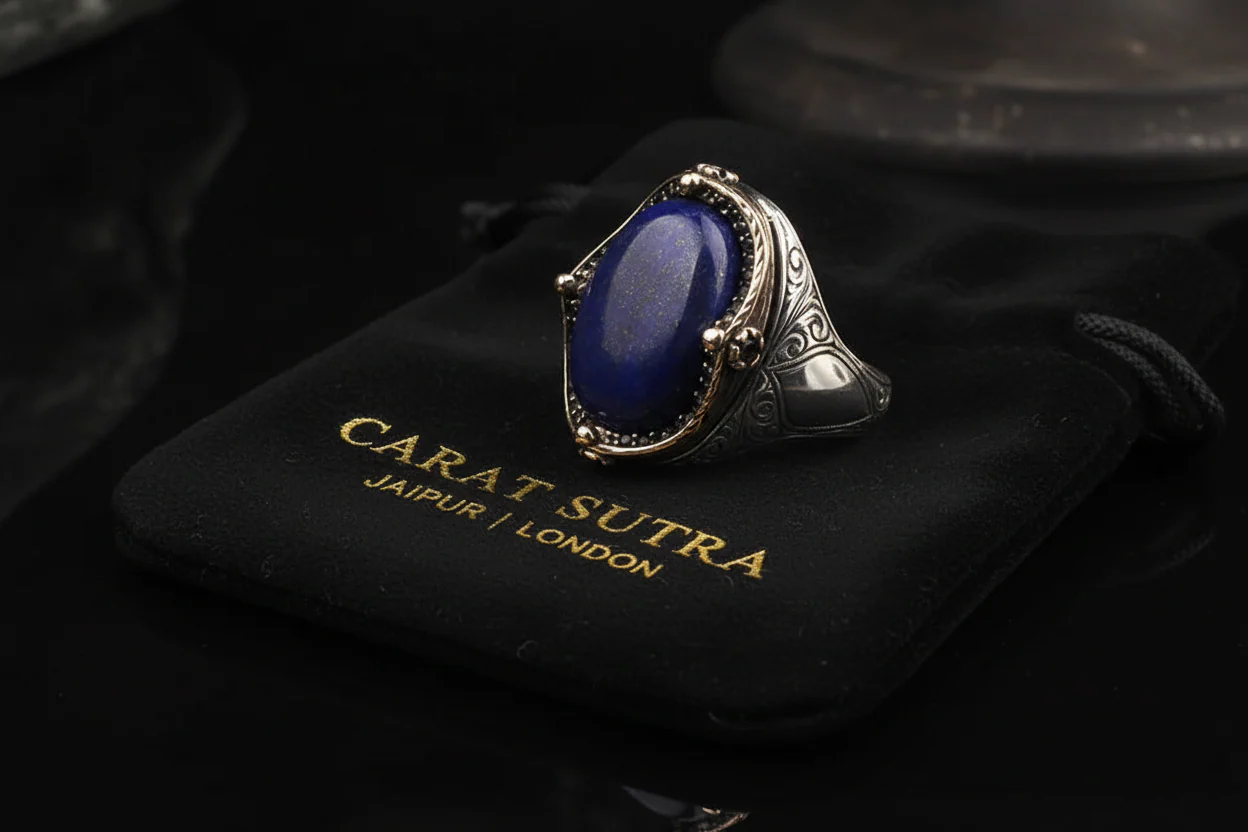 RARE PRINCE by CARAT SUTRA | Unique Turkish Style Ring with Natural Blue Lapis Lazuli | 925 Sterling Silver Oxidized Ring | Men's Jewelry | With Certificate of Authenticity and 925 Hallmark - Image 2