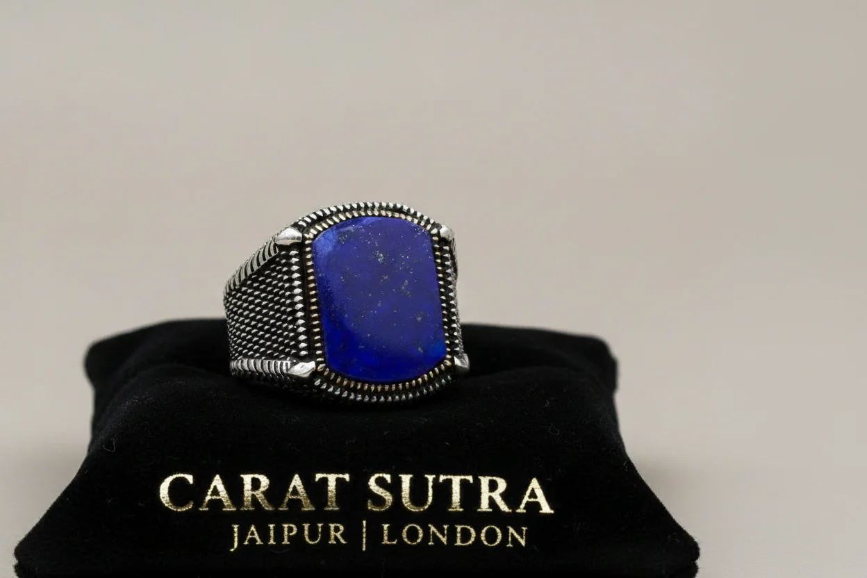 RARE PRINCE by CARAT SUTRA | Unique Turkish Style Ring with Natural Blue Lapis Lazuli | 925 Sterling Silver Oxidized Ring | Men's Jewelry | With Certificate of Authenticity and 925 Hallmark - Image 3