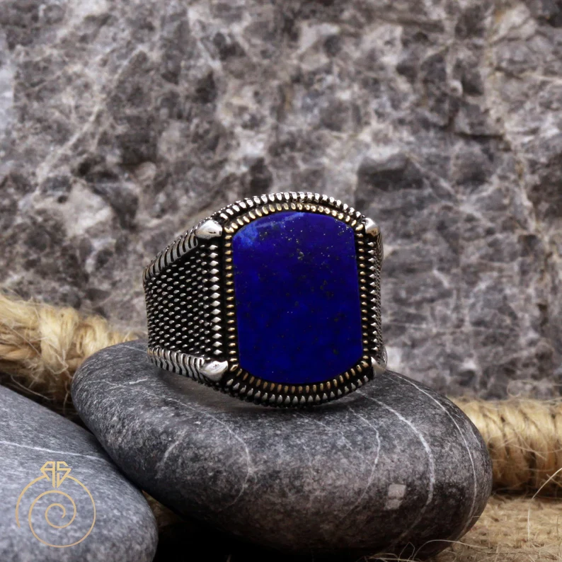 RARE PRINCE by CARAT SUTRA | Unique Turkish Style Ring with Natural Blue Lapis Lazuli | 925 Sterling Silver Oxidized Ring | Men's Jewelry | With Certificate of Authenticity and 925 Hallmark - Image 4