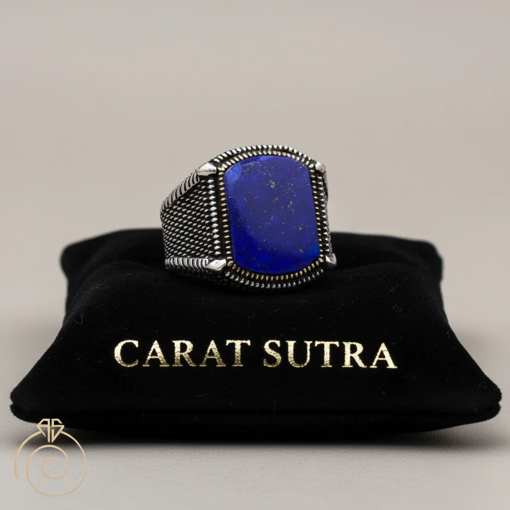 RARE PRINCE by CARAT SUTRA | Unique Turkish Style Ring with Natural Blue Lapis Lazuli | 925 Sterling Silver Oxidized Ring | Men's Jewelry | With Certificate of Authenticity and 925 Hallmark - Image 6