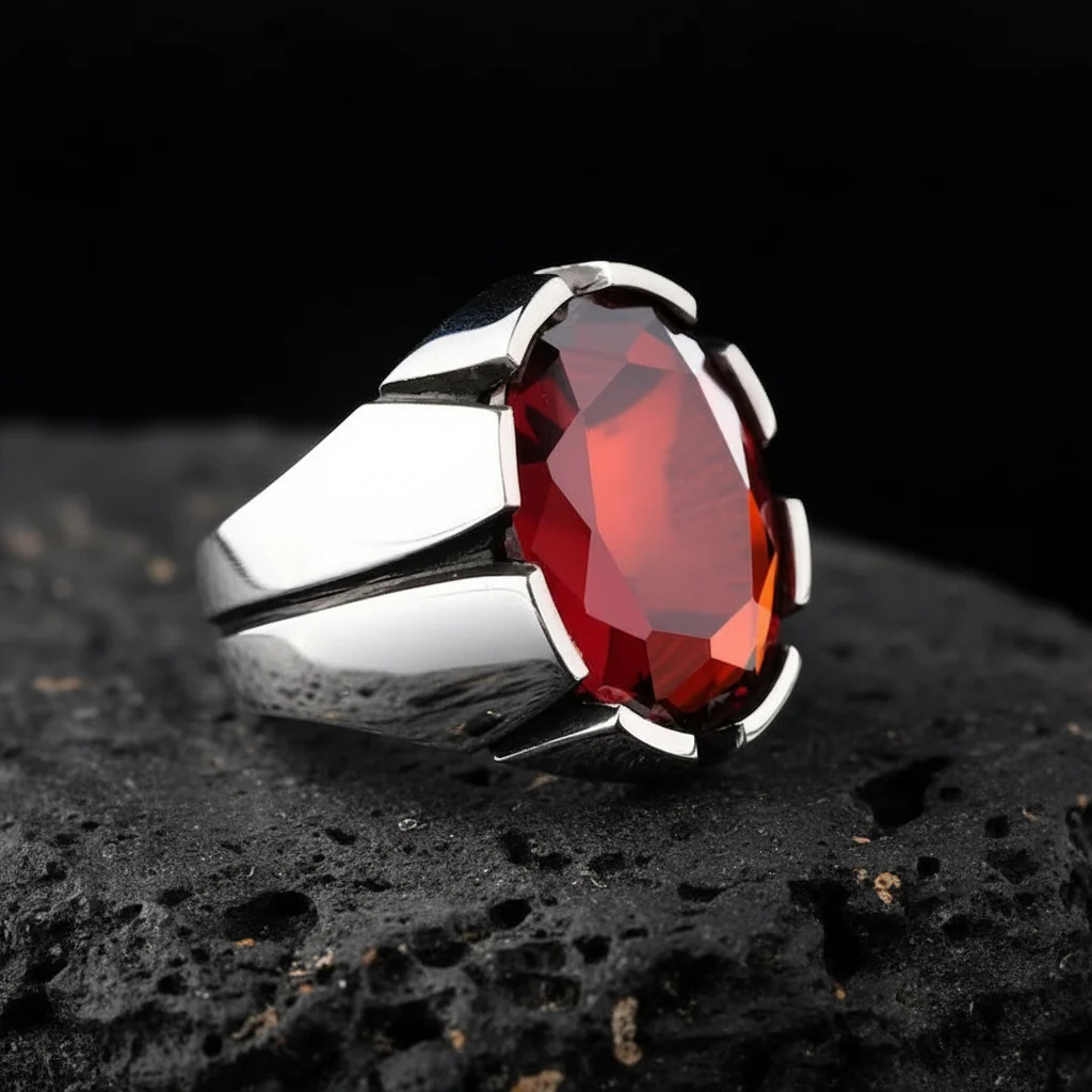 RARE PRINCE by CARAT SUTRA | Unique Turkish Style Ring with Natural Gomed | 925 Sterling Silver Oxidized Ring | Men's Jewelry | With Certificate of Authenticity and 925 Hallmark