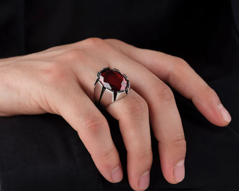 RARE PRINCE by CARAT SUTRA | Unique Turkish Style Ring with Natural Gomed | 925 Sterling Silver Oxidized Ring | Men's Jewelry | With Certificate of Authenticity and 925 Hallmark - Image 2