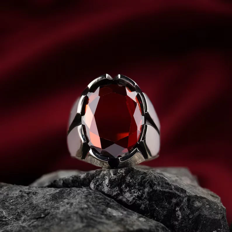 RARE PRINCE by CARAT SUTRA | Unique Turkish Style Ring with Natural Gomed | 925 Sterling Silver Oxidized Ring | Men's Jewelry | With Certificate of Authenticity and 925 Hallmark - Image 4