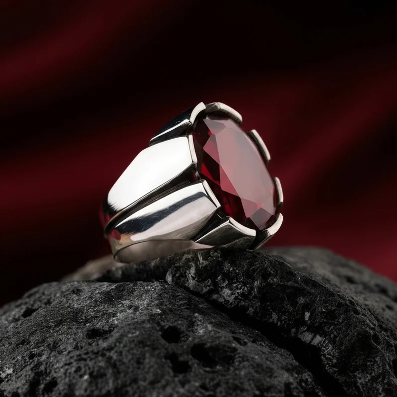 RARE PRINCE by CARAT SUTRA | Unique Turkish Style Ring with Natural Gomed | 925 Sterling Silver Oxidized Ring | Men's Jewelry | With Certificate of Authenticity and 925 Hallmark - Image 5