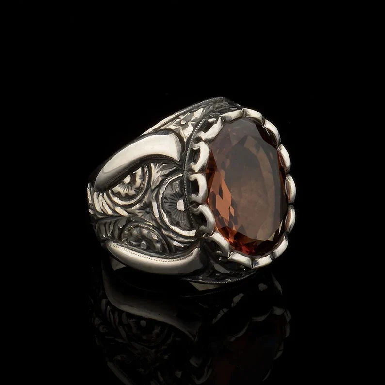 RARE PRINCE by CARAT SUTRA | Unique Turkish Style Ring with Natural Gomed | 925 Sterling Silver Oxidized Ring | Men's Jewelry | With Certificate of Authenticity and 925 Hallmark - Image 3