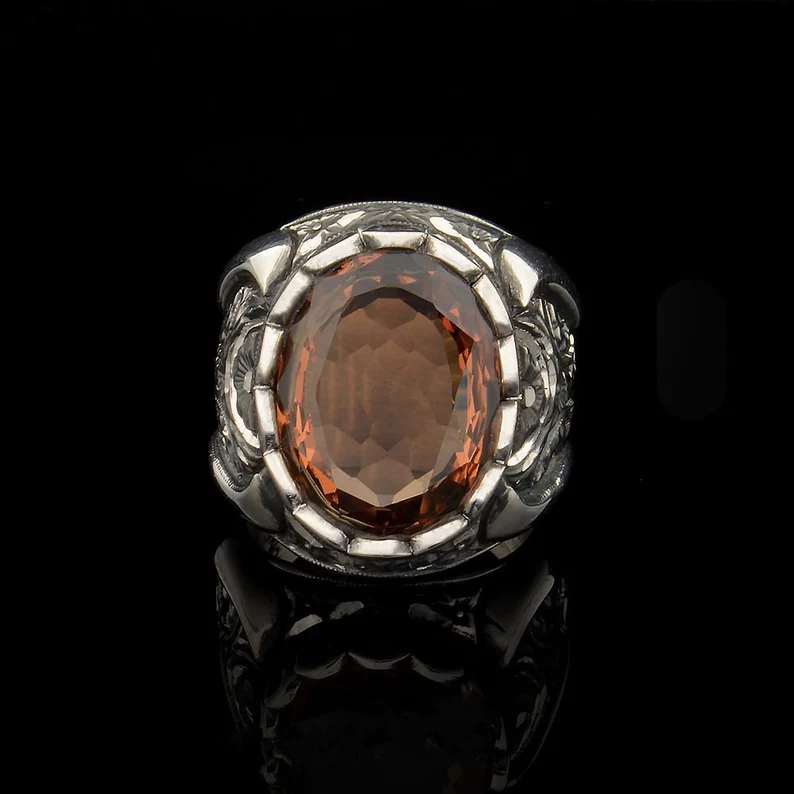 RARE PRINCE by CARAT SUTRA | Unique Turkish Style Ring with Natural Gomed | 925 Sterling Silver Oxidized Ring | Men's Jewelry | With Certificate of Authenticity and 925 Hallmark - Image 4
