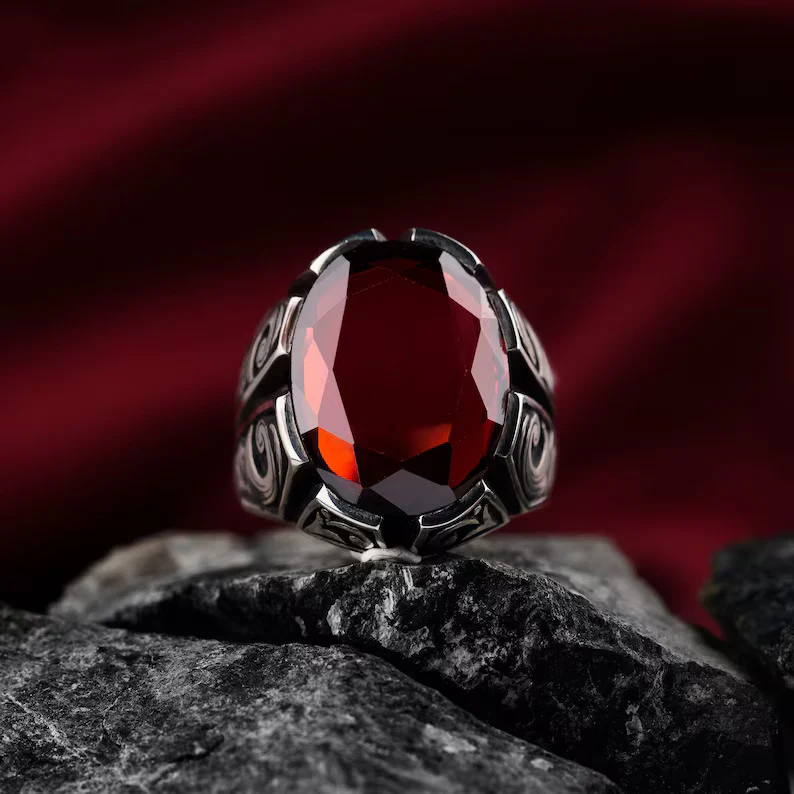 RARE PRINCE by CARAT SUTRA | Unique Turkish Style Ring with Natural Gomed | 925 Sterling Silver Oxidized Ring | Men's Jewelry | With Certificate of Authenticity and 925 Hallmark - Image 2