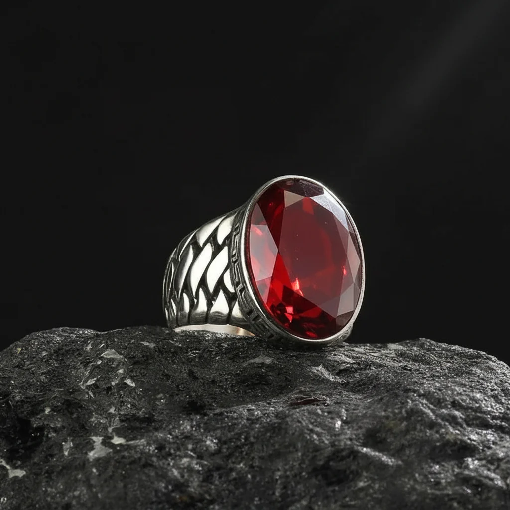 RARE PRINCE by CARAT SUTRA | Unique Turkish Style Ring with Natural Gomed | 925 Sterling Silver Oxidized Ring | Men's Jewelry | With Certificate of Authenticity and 925 Hallmark
