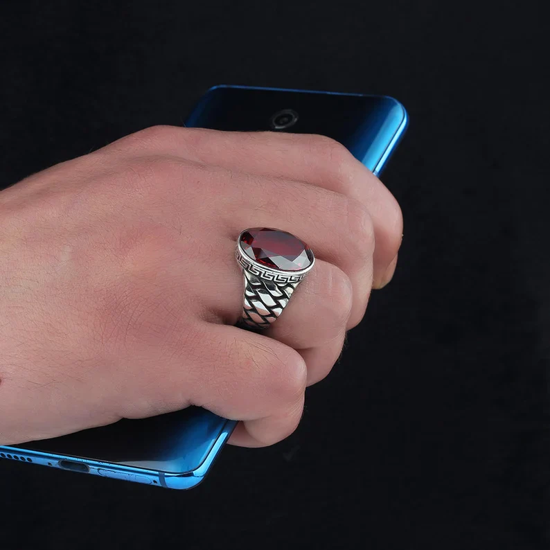 RARE PRINCE by CARAT SUTRA | Unique Turkish Style Ring with Natural Gomed | 925 Sterling Silver Oxidized Ring | Men's Jewelry | With Certificate of Authenticity and 925 Hallmark - Image 4