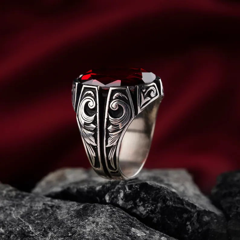 RARE PRINCE by CARAT SUTRA | Unique Turkish Style Ring with Natural Gomed | 925 Sterling Silver Oxidized Ring | Men's Jewelry | With Certificate of Authenticity and 925 Hallmark - Image 4