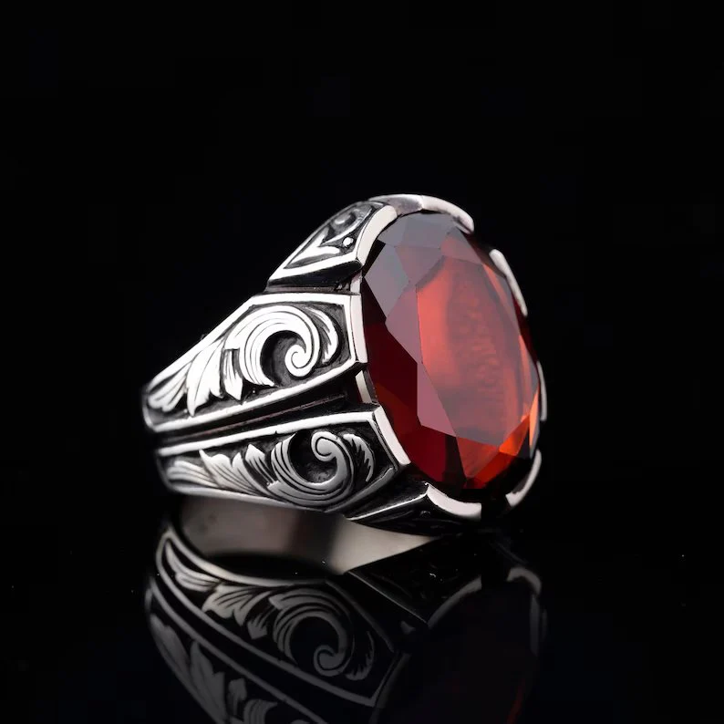 RARE PRINCE by CARAT SUTRA | Unique Turkish Style Ring with Natural Gomed | 925 Sterling Silver Oxidized Ring | Men's Jewelry | With Certificate of Authenticity and 925 Hallmark - Image 5