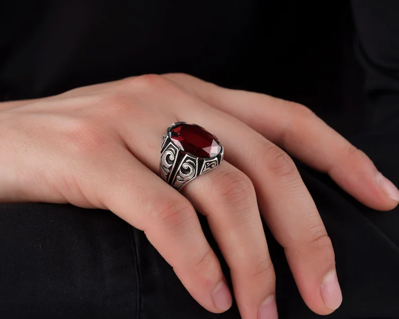 RARE PRINCE by CARAT SUTRA | Unique Turkish Style Ring with Natural Gomed | 925 Sterling Silver Oxidized Ring | Men's Jewelry | With Certificate of Authenticity and 925 Hallmark - Image 6