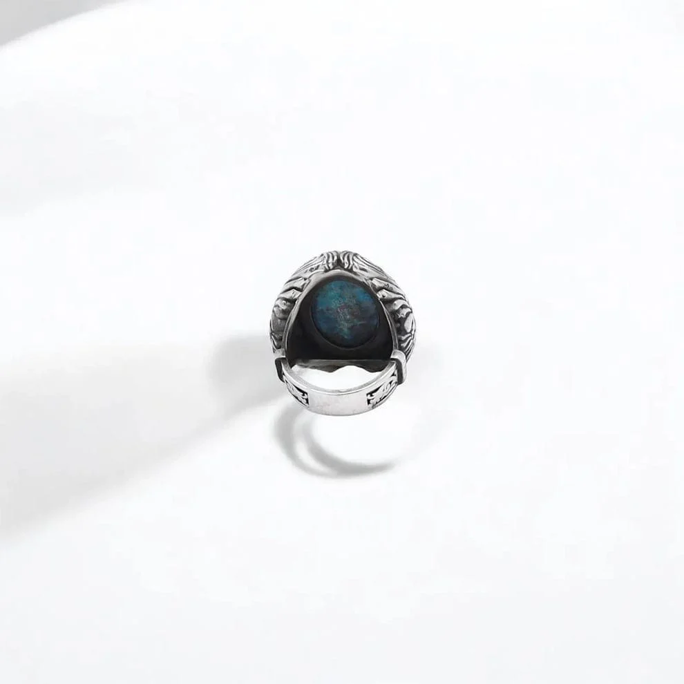 RARE PRINCE by CARAT SUTRA | Biker Guy, Oval shaped Turkish Style Ring with Natural Irani Turquoise (Firoza) with Eagle | 925 Sterling Silver Oxidized Ring | Men's Jewelry | With Certificate of Authenticity and 925 Hallmark - Image 6