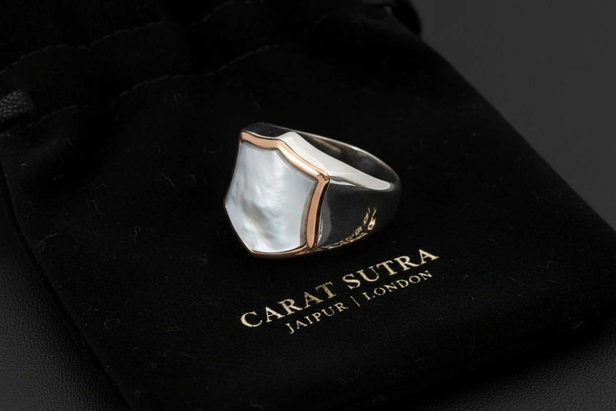 RARE PRINCE by CARAT SUTRA | Unique Turkish Style Ring with Natural Pearl | 925 Sterling Silver | Men's Jewelry | With Certificate of Authenticity and 925 Hallmark - Image 3