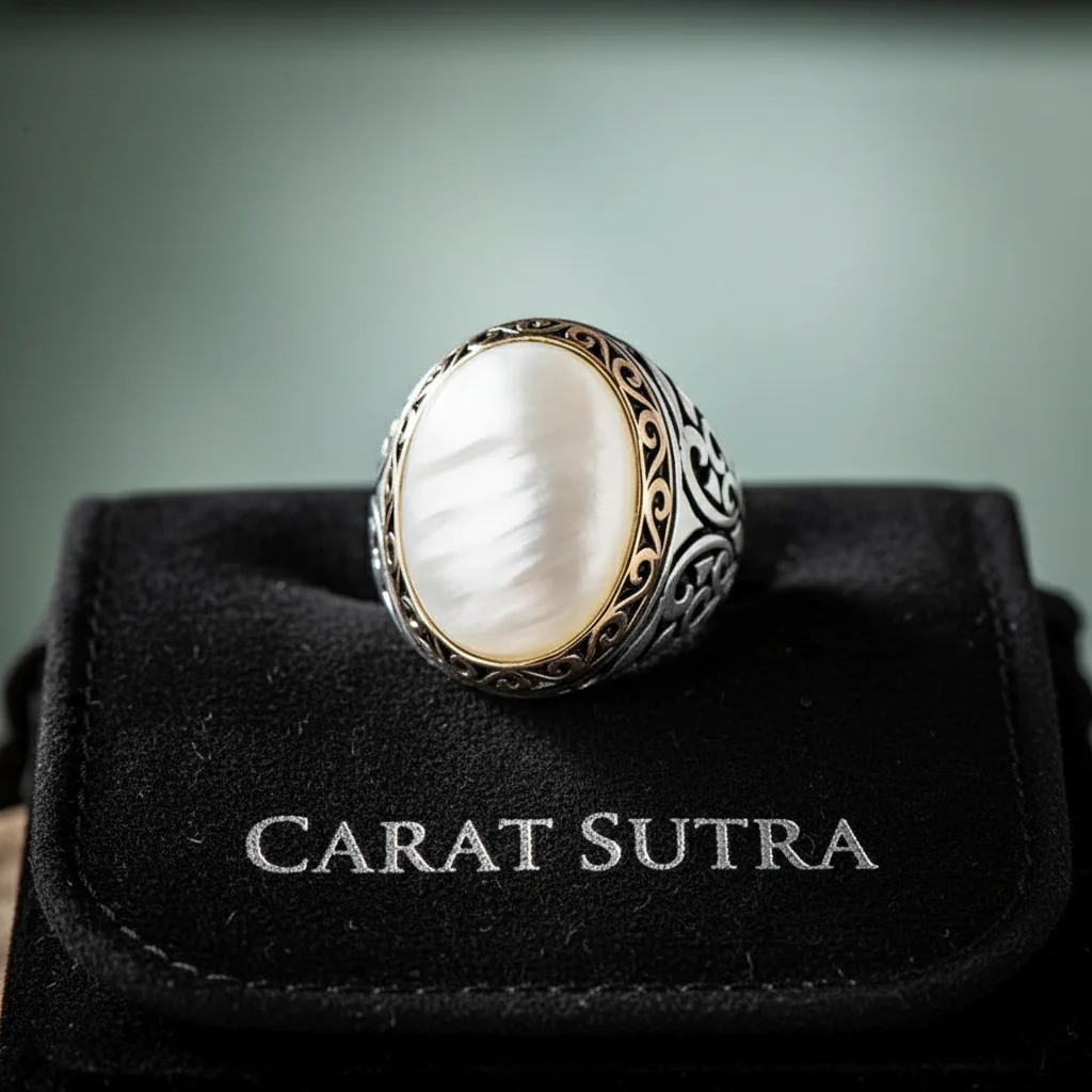 RARE PRINCE by CARAT SUTRA | Unique Turkish Style Ring with Natural Pearl | 925 Sterling Silver Oxidized Ring | Men's Jewelry | With Certificate of Authenticity and 925 Hallmark - Image 3
