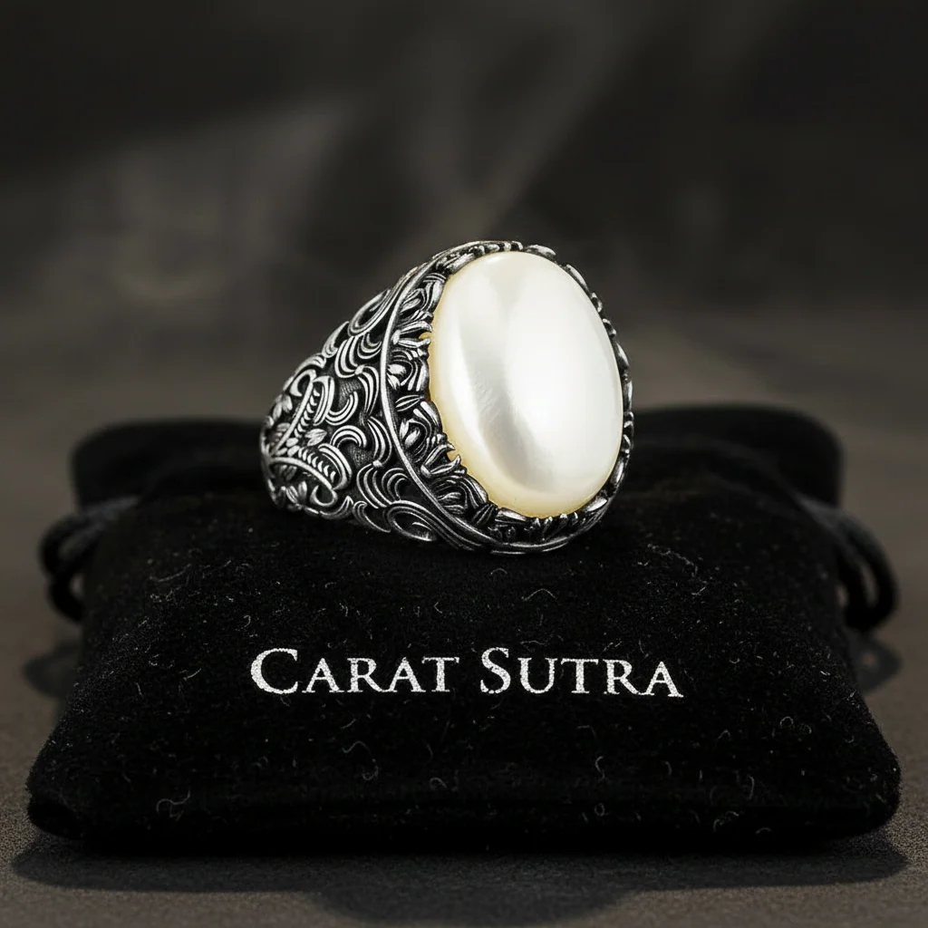 RARE PRINCE by CARAT SUTRA | Unique Turkish Style Ring with Natural Pearl | 925 Sterling Silver Oxidized Ring | Men's Jewelry | With Certificate of Authenticity and 925 Hallmark - Image 3